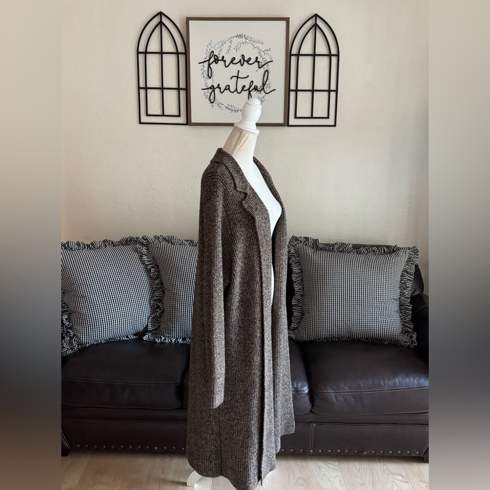 Lauren Ralph Lauren Brown Gold Metallic Knitted Maxi Long Sweater Coat Size 3X - Picture 2 of 13
